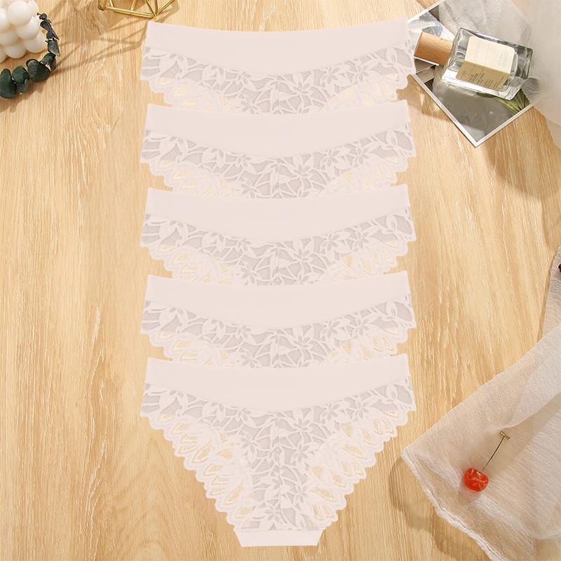 

FINETOO 5 шт. Женское кружевное нижнее белье с цветочным узором Бесшовные эластичные трусики Сексуальные трусики с низкой посадкой и вырезами Женское кружевное комфортное нижнее белье 1XL&Set