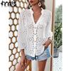 Camicette e camicie con scollo a V a maniche lunghe con stampa tinta unita primavera autunno moda casual da donna
