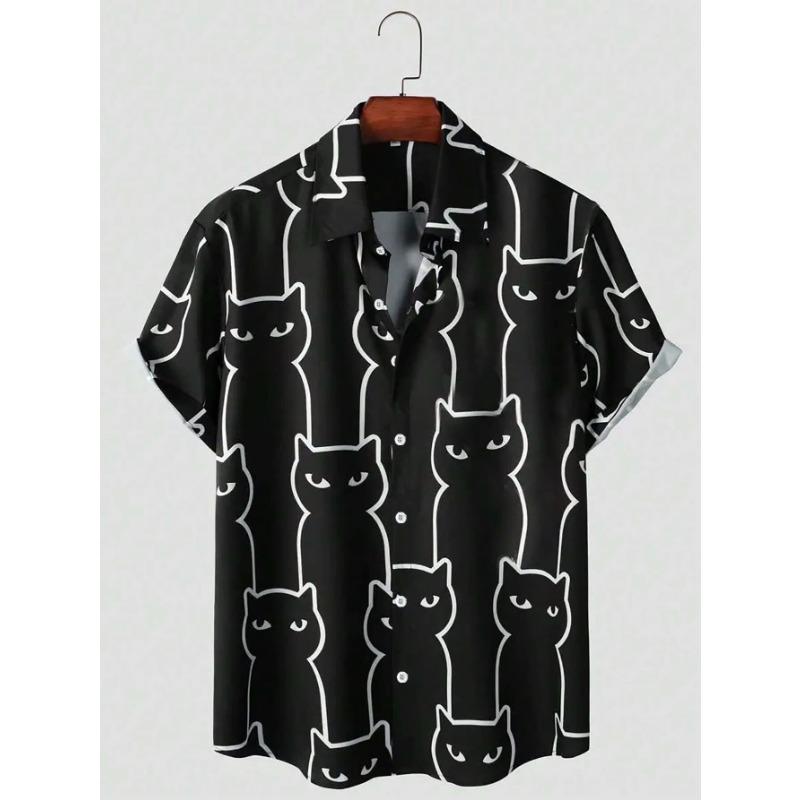 Unisex Fashion Men's Cute Cat Print Casual Daily Wear 3D Printing Short Sleeve Shirt Fashion Hawaiian Shirts For Men Harajuku