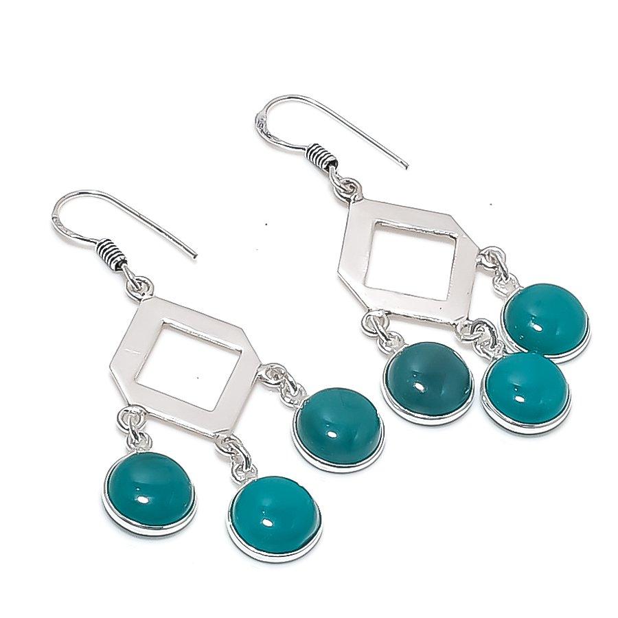 

Green Onyx Gemstone Handmade 925 Sterling Silver Jewelry Earring 2.17 KJ-737