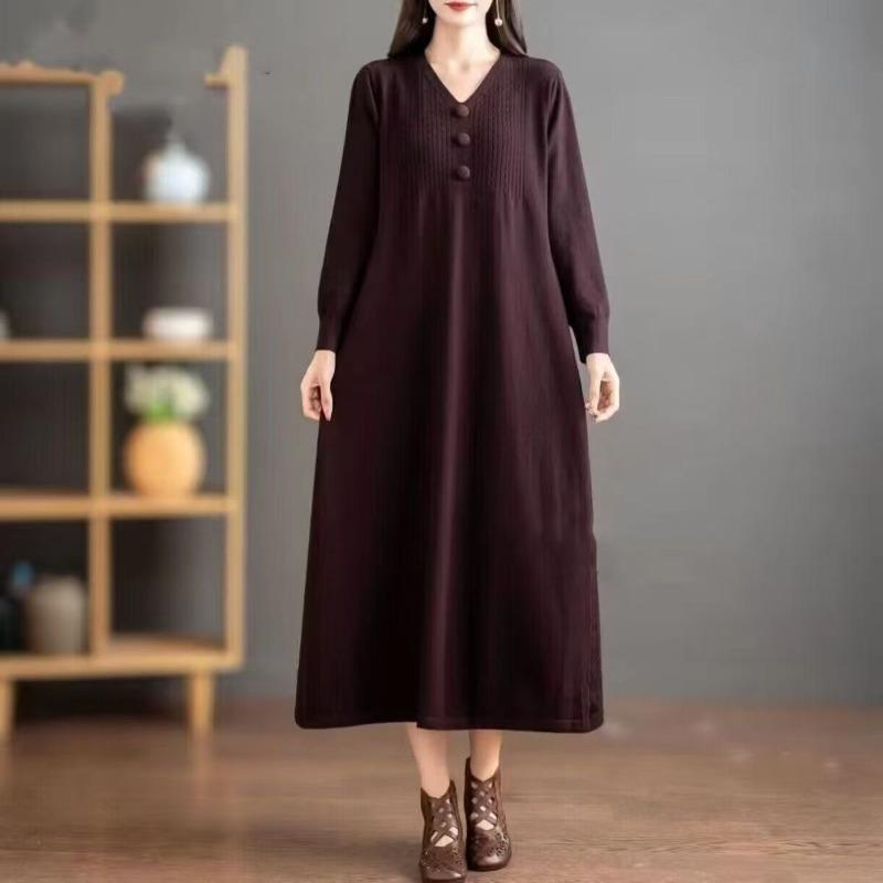 Knitted Dress Autumn and Winter New Fashion Loose Large Size Medium and Long Medium Mother Knee Sweater Skirt Women