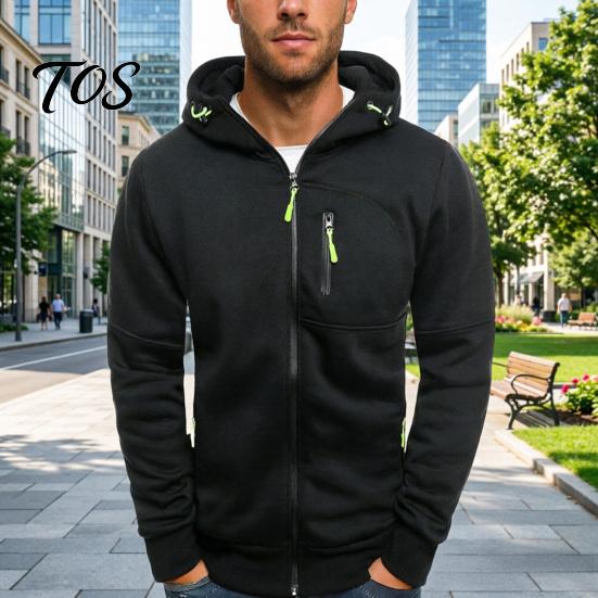 Casual Lightweight Outerwear Men Zip-up Hoodie, Athletic Hooded Jacket, Long Sleeve Sweatshirt Versatile Exercise Sports Jacket with Zippered Pockets