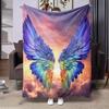 Pc Vibrant Angel Wings Flannel Blanket  Soft Warm Colorful Rainbow Design Perfect for Camping Office Bed Use