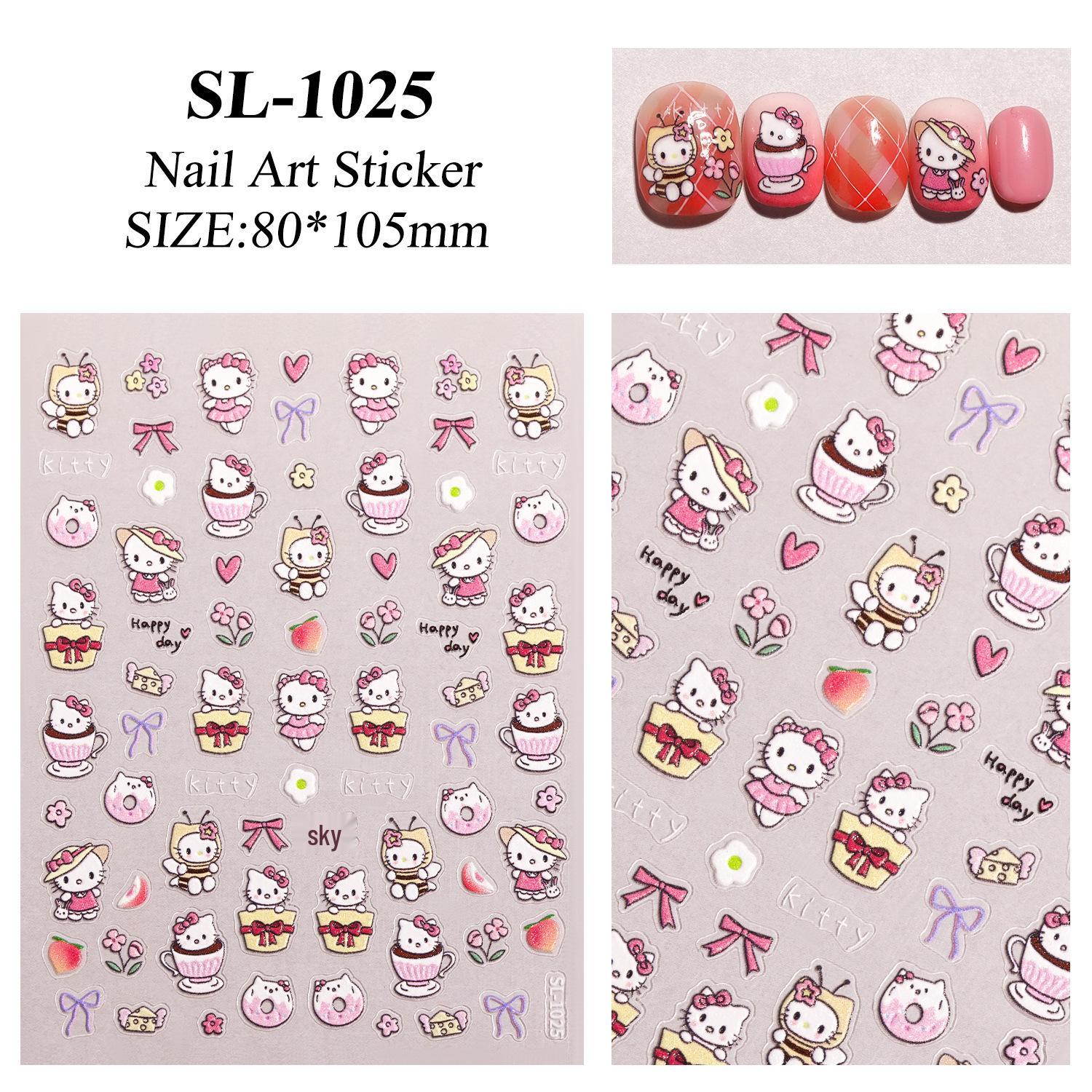 3D рельефные розовые наклейки для ногтей Hello Kitty - Милые аксессуары для DIY нейл-арта