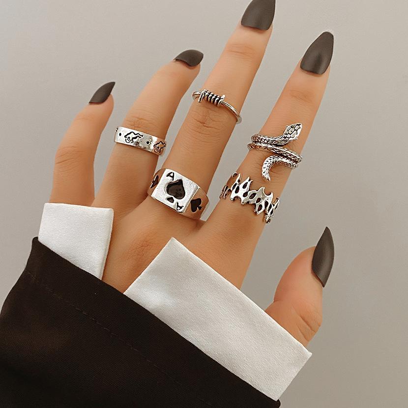 Vintage Distressed Butterfly Snake-shaped Ring Set - Multi-jointed Open-ended Set Ring Set