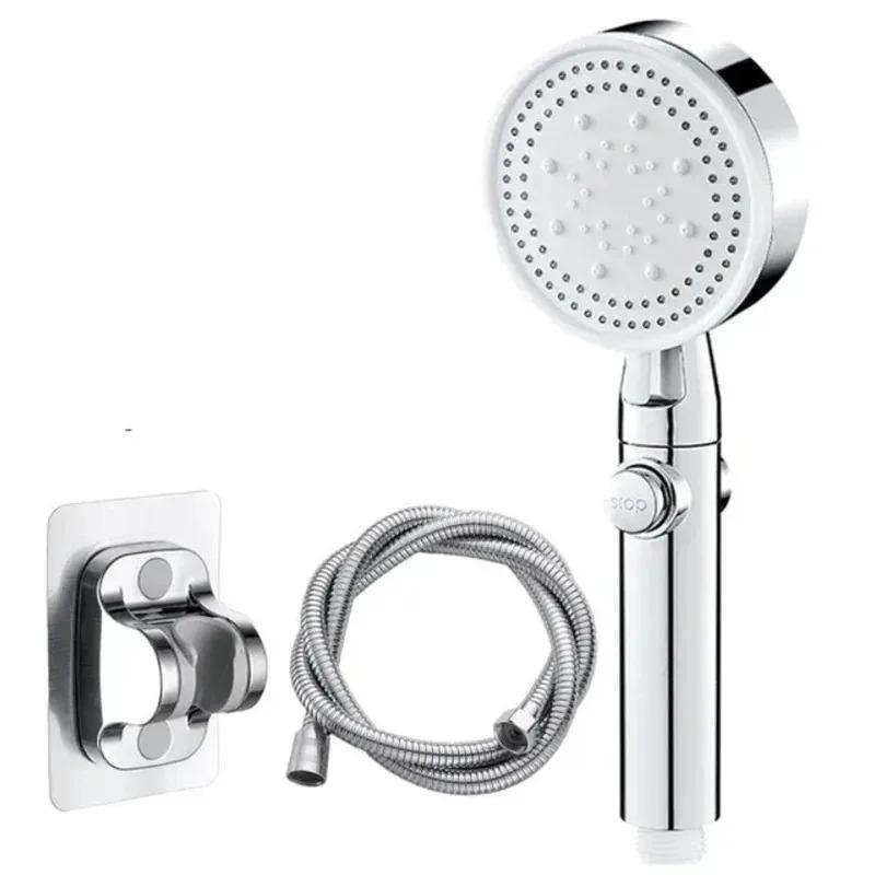 5 Adjustable Modes Shower Head High Pressure Bathroom Accessories Showerheads with Hose Water Saving One-Key Stop Spray Nozzle