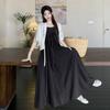 Plus Size Women's Chinese Style Waist-Cinching Camisole Dress & Fairy Cardigan Set