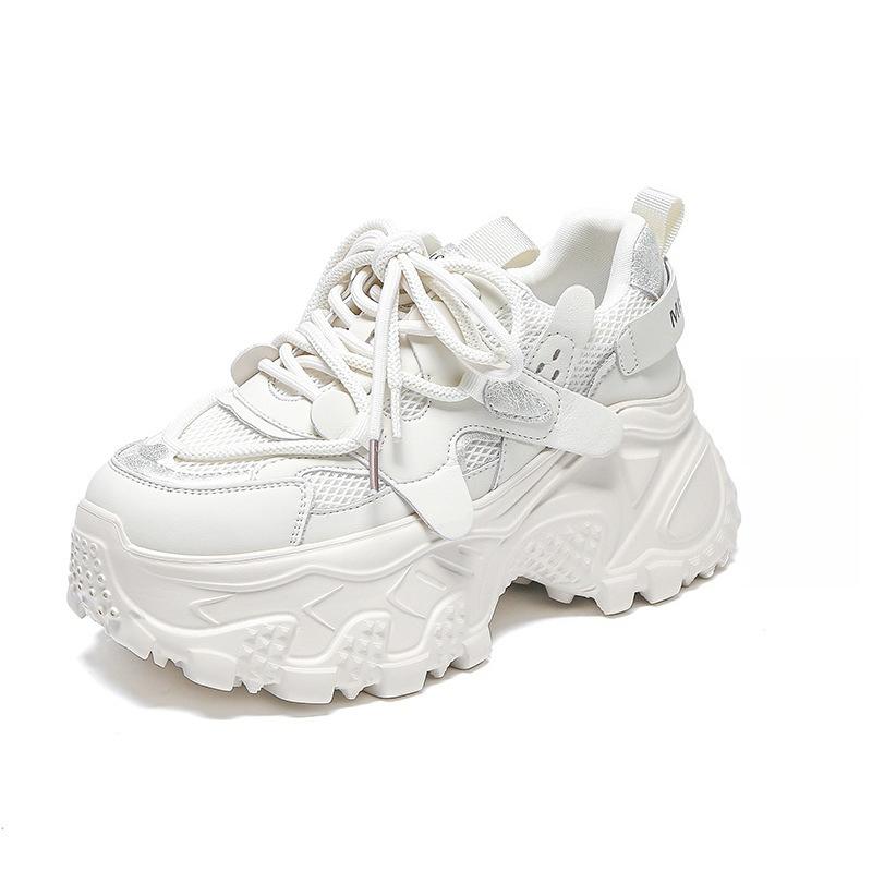 

Новые женские кроссовки в стиле dad shoes на толстой подошве, на шнуровке, увеличивающие рост, легкие, универсальные, повседневные, весна-лето 2026 35 грязно-белый