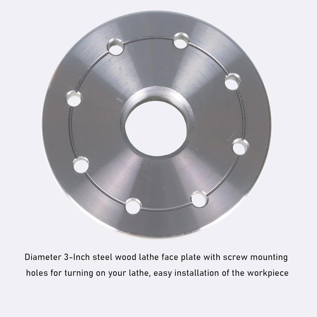 Woodworking 3 Inch Lathe Steel Faceplate Chucks, Steel Wood Lathe Face Plate 1”-8TPI Spindle without Screwchuck