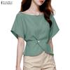 Womens Casual Round Neck Short Sleeve Irregular Hem Elegant Blouse