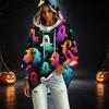 Women's Pullover Hooded Top with Three-Quarter Sleeves and Halloween Print for Costume Party
