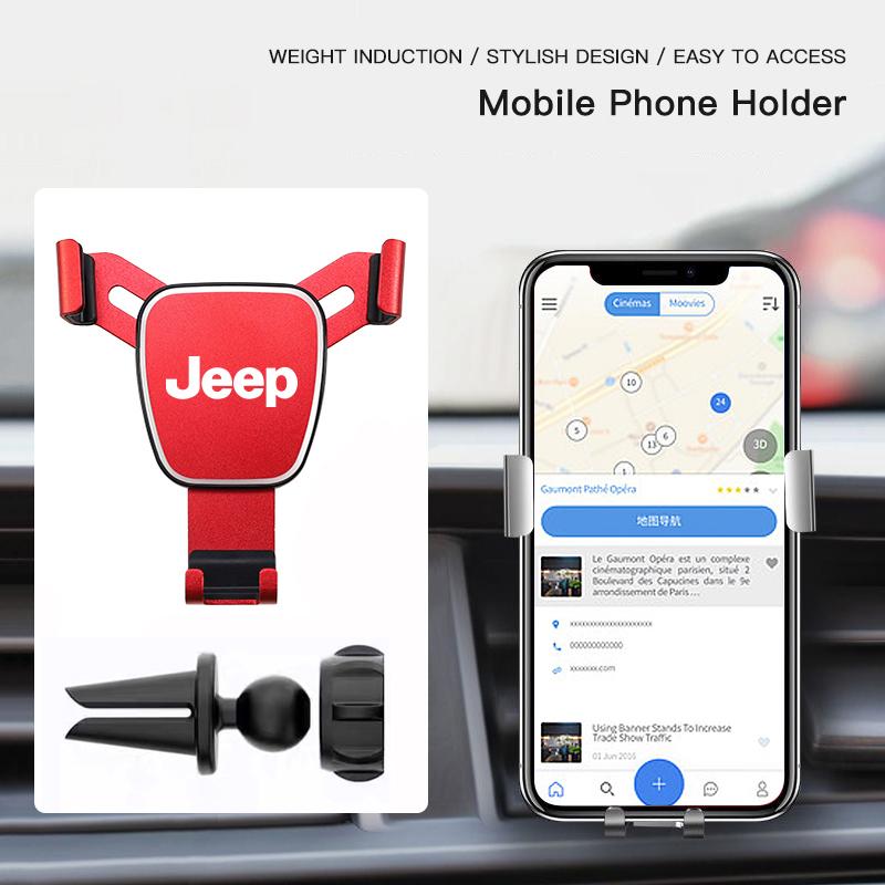 Car Phone Holder Mobile GPS Stand Vent Mount Accessories For Jeep Grand Cherokee Wrangler JK Gladiator Compass Renegade Wagoneer ALW1