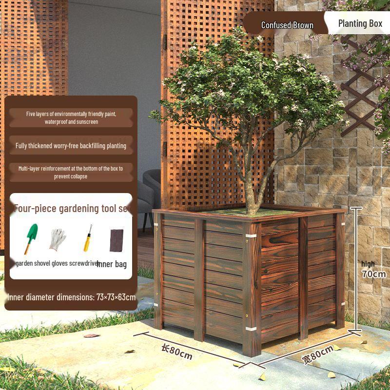 Large Anti-Corrosion Solid Wood Planter Box for Outdoor Trees and Flowers