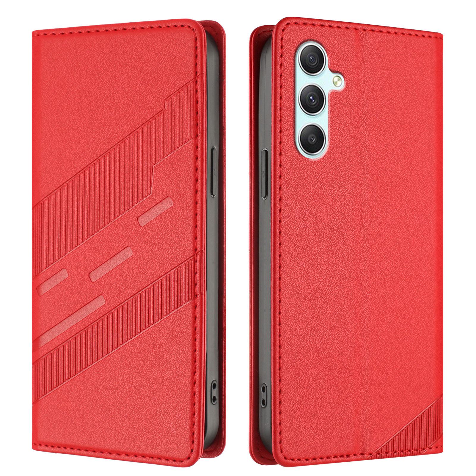 

For Samsung Galaxy A34 5G Phone Cases Punk Style Imprinted Wallet Stand Leather Cover Red
