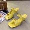 Fhanchu Women High Heeled Sandals ,Fashion Summer Shoes ,Flip Flop ,Square Toe ,Black ,White ,Yellow ,Dropship