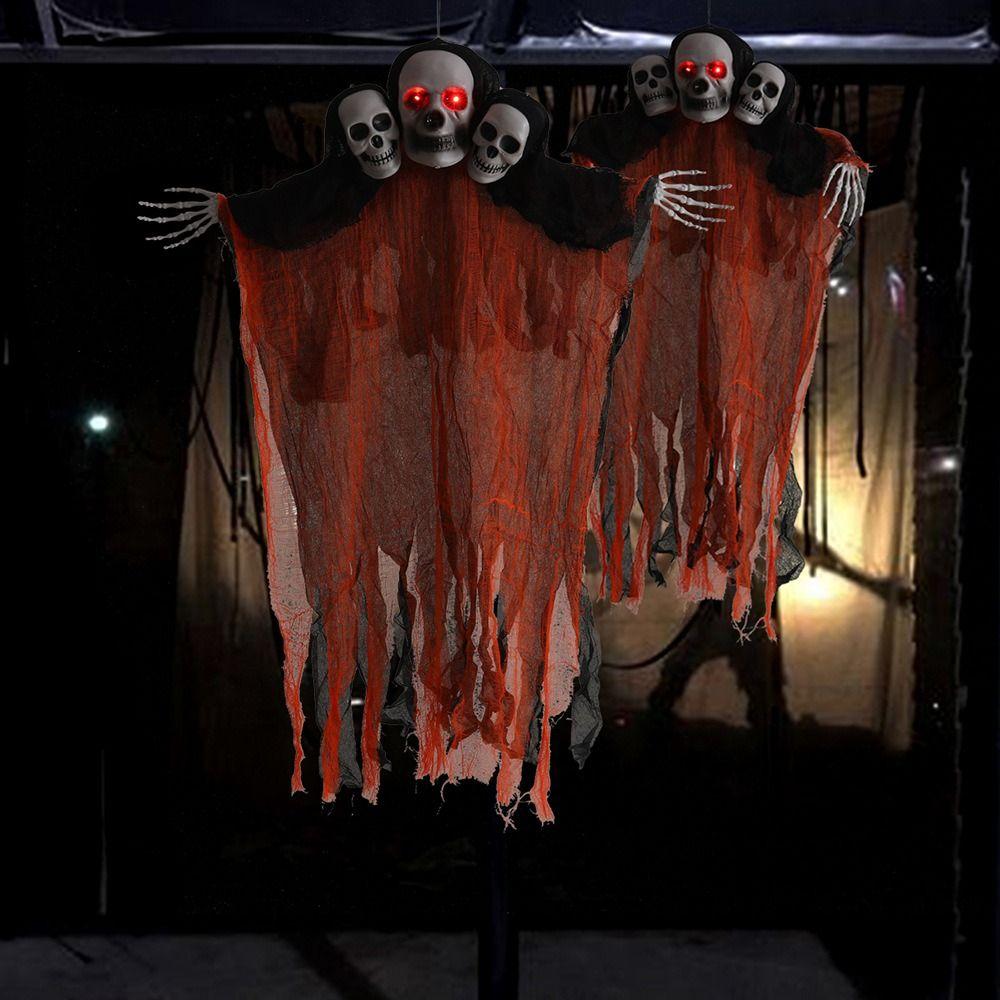 Cloth Halloween Hanging Ghost Skull Funny Halloween Pendant 3 Heads Ghost Skull Ornament Party