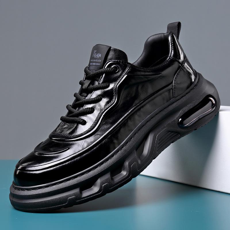 Autumn and winter cowhide men's casual leather shoes genuine leather new thick-soled air cushion bottom sports breathable soft-soled men's board shoes