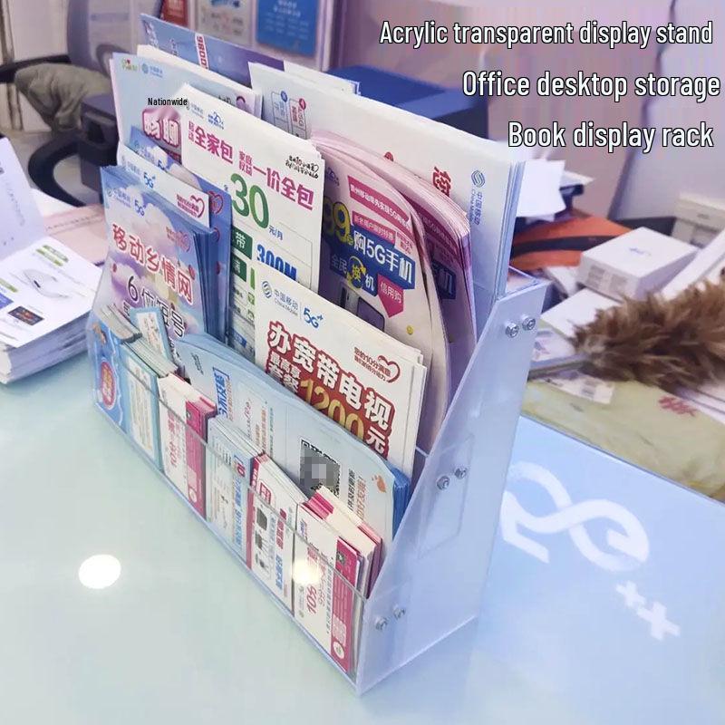 Acrylic Book Display Stand Office Storage Rack for Newspapers and Magazines