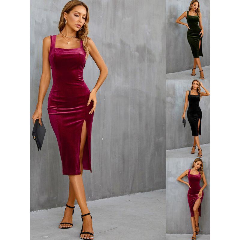Waist-Cinching Slip Slim Halter Dress Waist Slit Slim-Fitting Dress