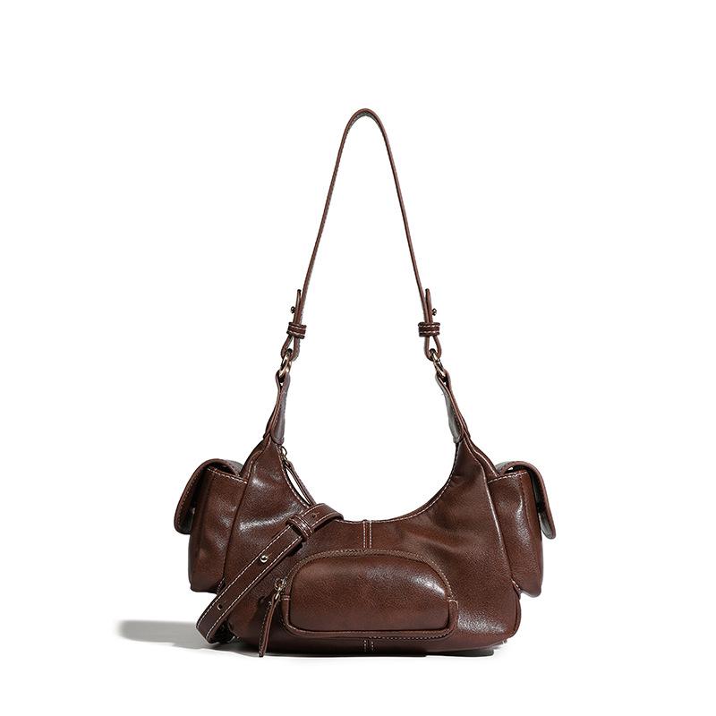 Vintage Motorcycle Bag Wasteland Style Distressed Single Shoulder Handbag Underarm Bag High-end Feel 2024 New Autumn Winter Multi-pocket Bag