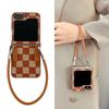 Kostkovaný PU kožený řemínek na zápěstí Pouzdro na telefon pro Samsung Galaxy Z Flip 6 5 4 3 5G Ochrana Nárazuvzdorný kryt