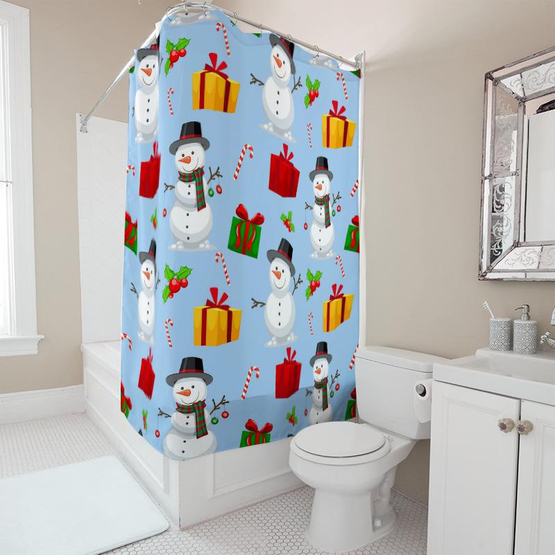 TU Winter Snowman Shower Curtain Festive Holiday Bathroom Decor Christmas Themed Waterproof Fabric Backdrop