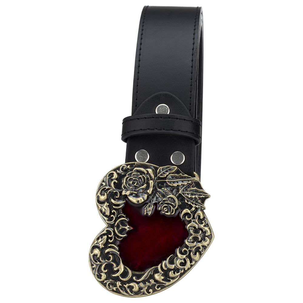 Fashion Belt Love Heart Metal Buckle Red Heart Rose Flower Design Punk Rock Belts Women Decorative Waistband Hip Hop