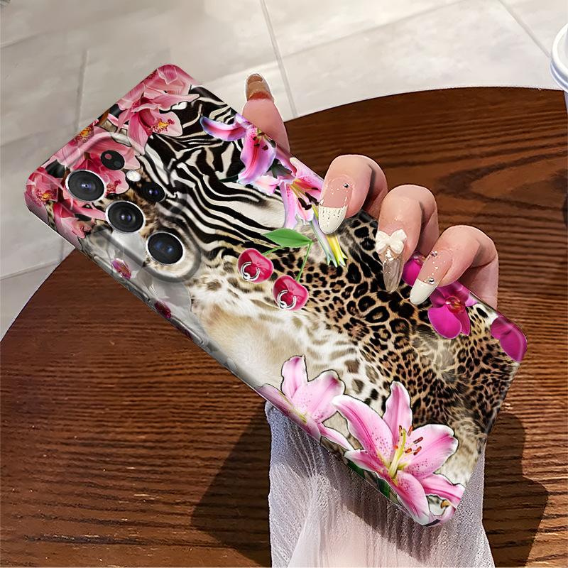 European and American retro leopard print flower Galaxy A13.5G single-layer film case Samsung S25ultra mobile phone case