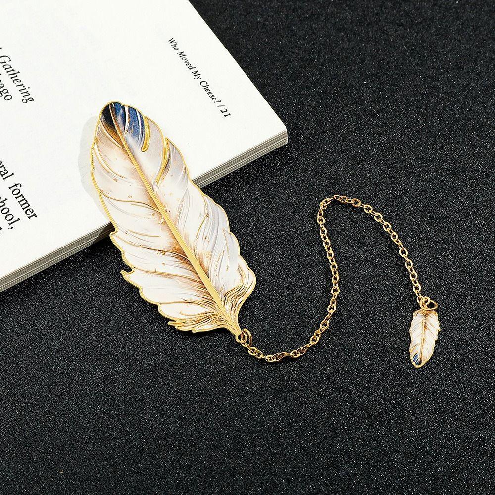 Feather Shape Metal Bookmark With Feather Pendant Pagination Mark  Book Lovers Writers Readers