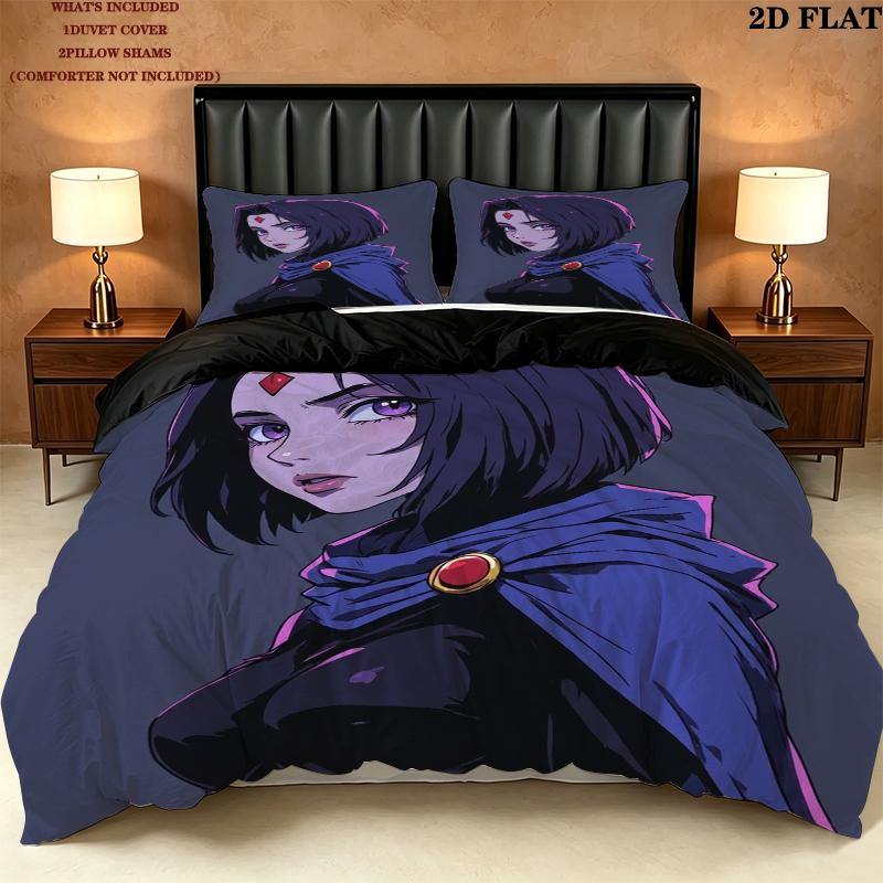 Raven Teen Titans Pattern Bedding Uilt Set Uilt Cover Pillowcase Home Decoration Birthday Gift (1 * Duvet Cover + 2 * Pillowcase Without Core)