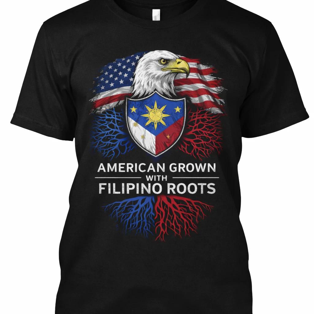 Filipino Roots American Grown T-Shirt Patriotic Family Heritage Graphic Tee S