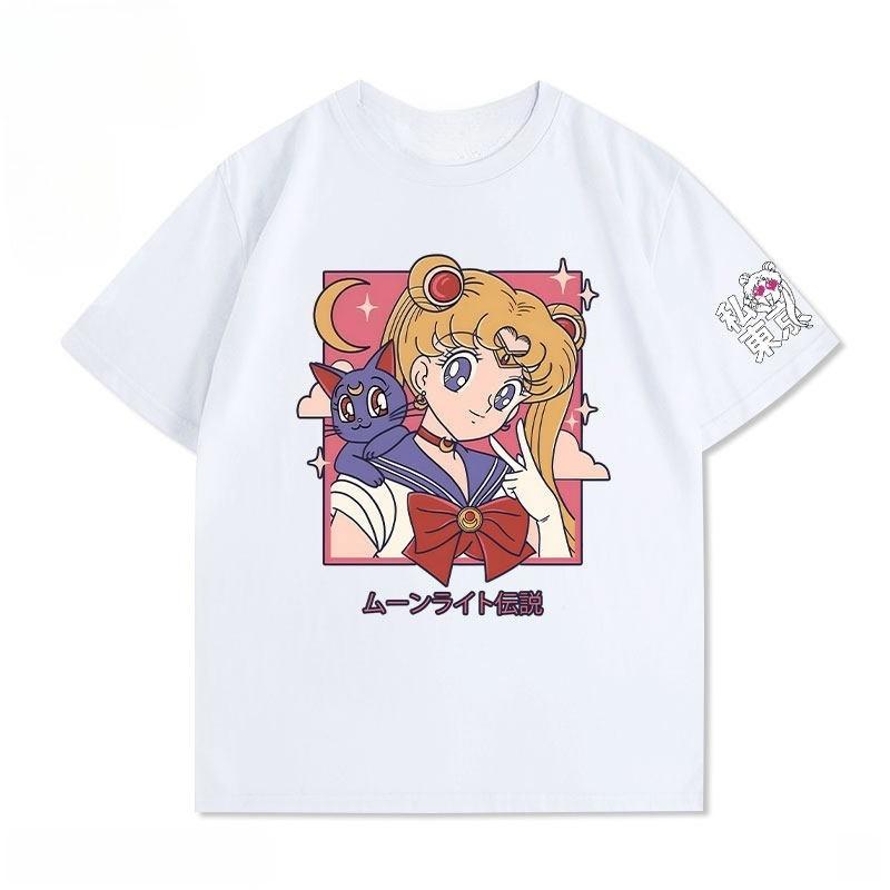 New Sailor Moon Aqua Ice Anime and Cartoon Accessories for Shortsleeved Tops Cute Couplestyle Cotton Shortsleeved Tshirts