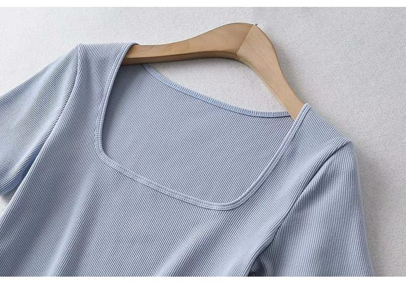Women's European & American Style Crop Top: Generous Neckline, Tight Short Sleeves, Elastic, Sports Fitness Base Layer T-Shirt.
