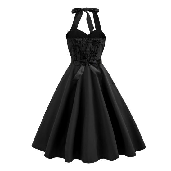 Vestido de noite feminino com cadarço, decote halter, linha A, grande, costas nuas, ombro de fora, sem mangas, cor sólida, retrô, coquetel, festa, casamento, vestido midi