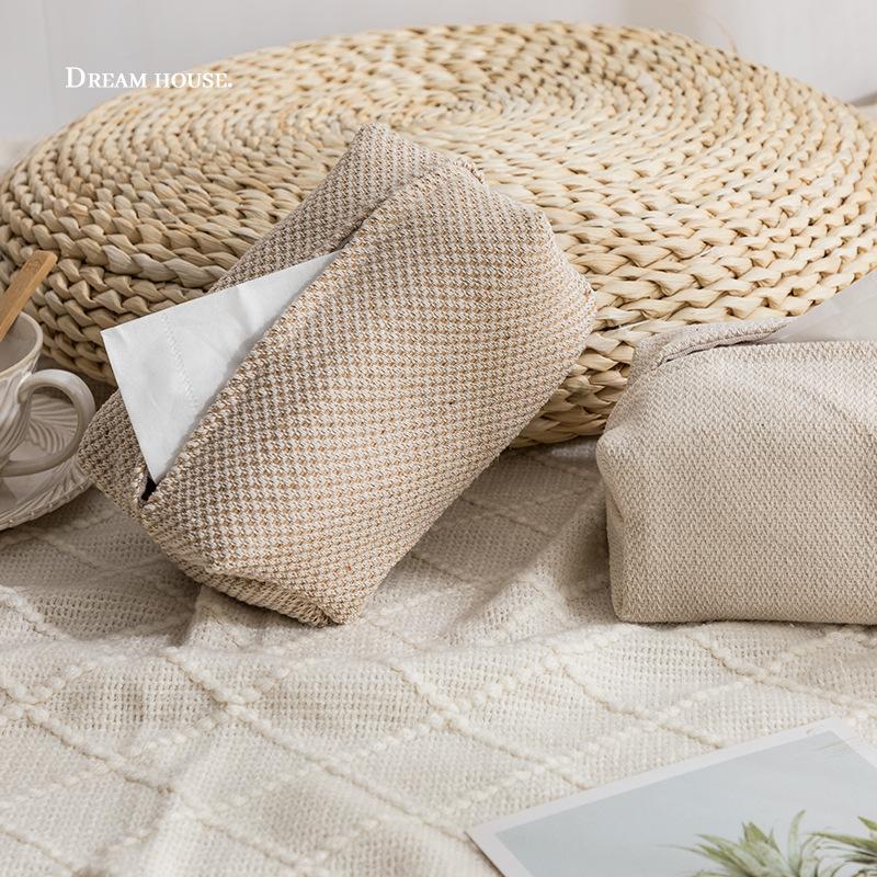 ins Nordic imitation linen tissue box, fabric pumping bag, car household tissue storage box