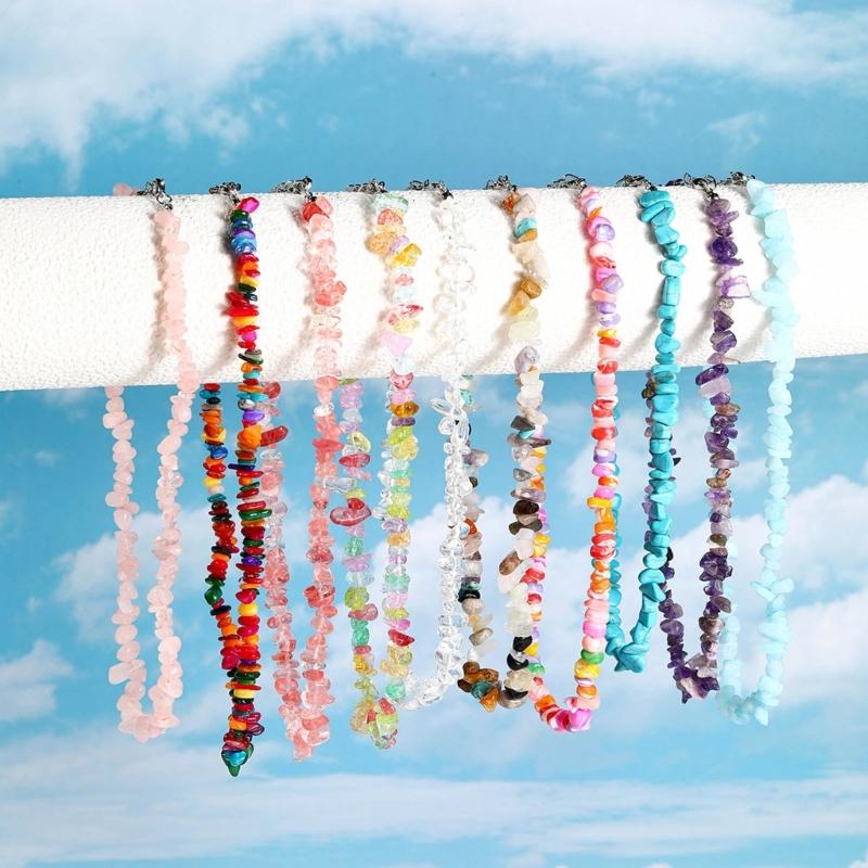 Beaded Choker Necklace Bohemia Colorful Gravel Clavicle Chain Natural Stone Collar Summer Jewelry Gift for Women Girl