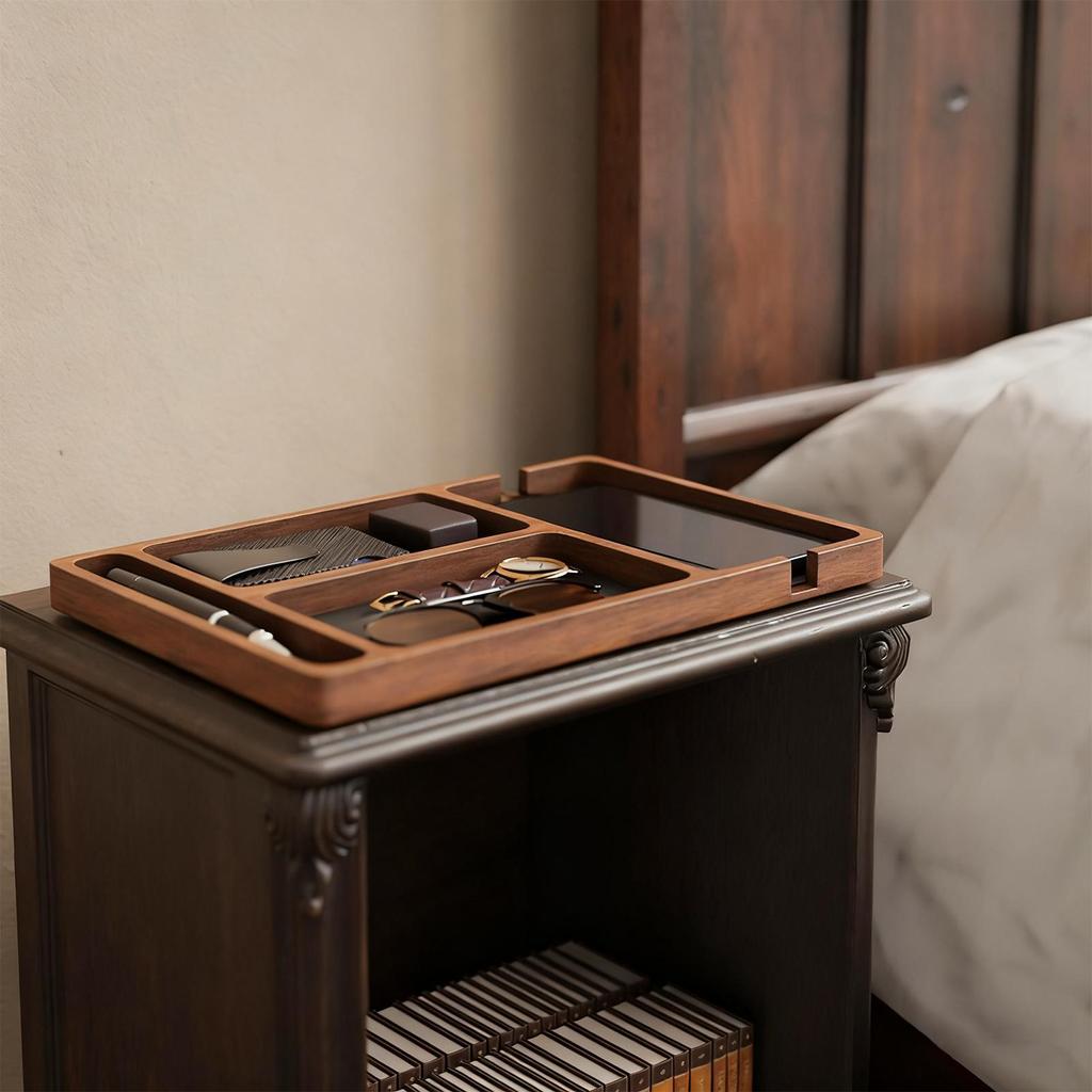 Paper Organizer Tray Natural Wooden Storage Box Table Top Organizer for Pens Cables Eyeglasses Cord Book Storage Entryway Living