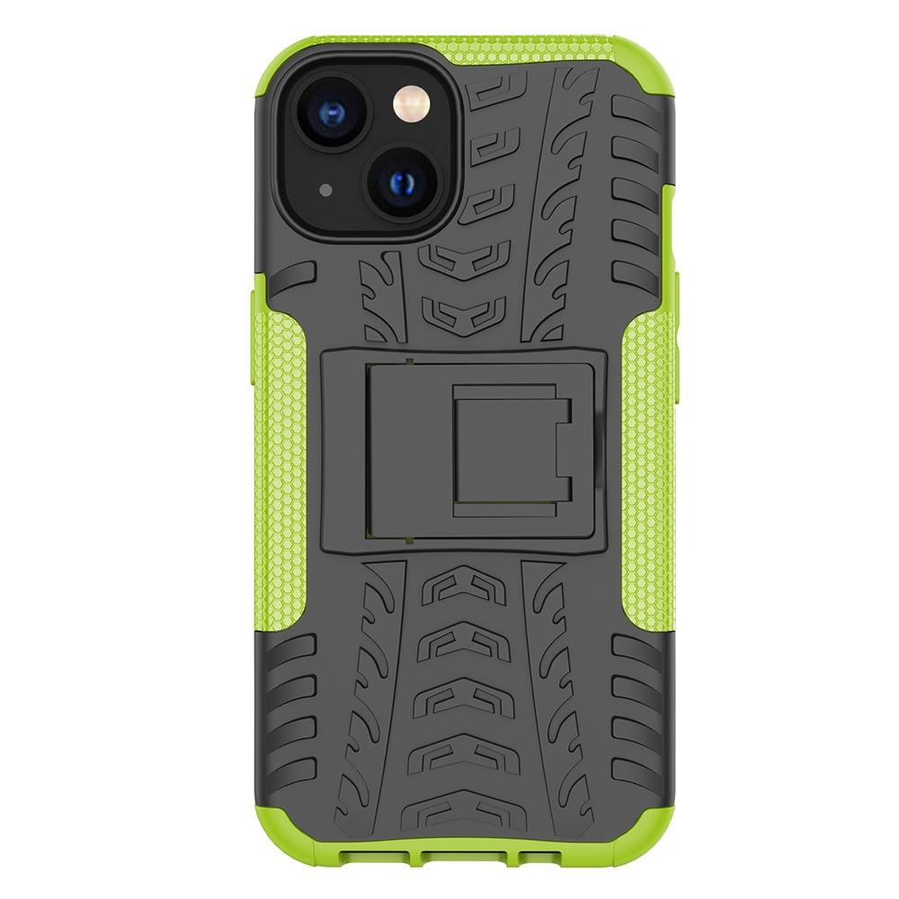 

For iPhone 14 Plus Hard PC Soft TPU Shockproof Phone Case Cool Tyre Pattern Kickstand Protective Cover Green