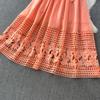 Summer Hollow Out Beaded Loose Chiffon Beach Dress Shirt Women's Puff Sleeve Lace Up Belt Holiday Party Long Robes Maxi Dress