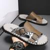 Fashion Men's Leather Personalized Double Buckle Slippers Fashion Luxury Brand Outdoor Sandals Handmade Designer Casual Shoes Walking