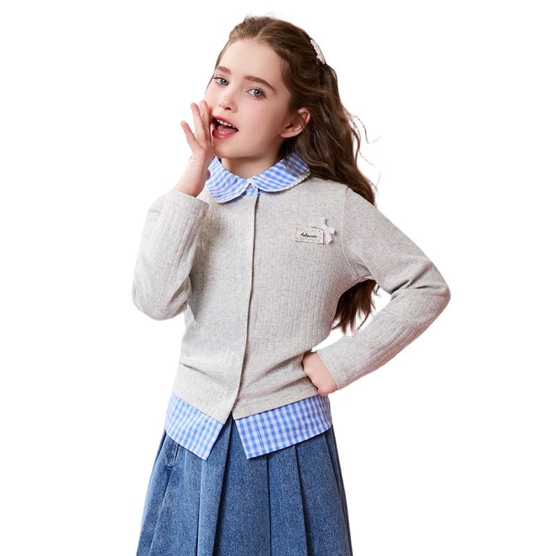 

ASK JUNIOR Girls Plaid Knit Spliced Jacket 170