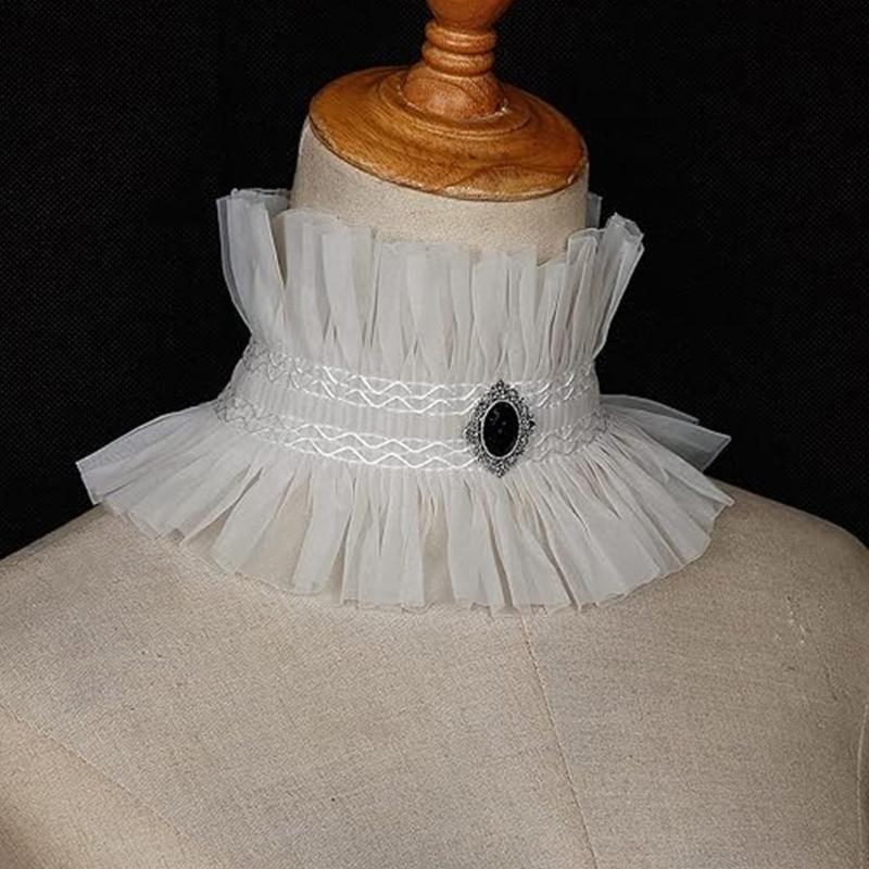 Colletto a Ruffle in Pizzo Vittoriano Staccabile Accessorio per Costume Punk Faux Collar per Spettacolo Teatrale Evento Formale