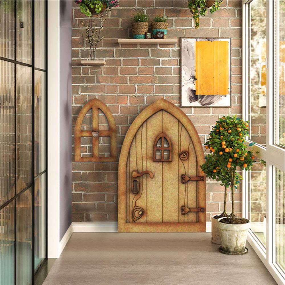 Süs Eski Dekorasyon Mikro Manzara Dollhouse Bahçe Minyatür Peri Elf Kapı Ahşap El Sanatları