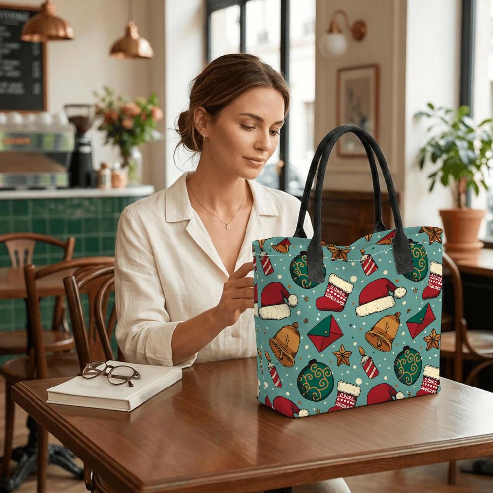 Christmas Pattern Tote Bag Large Capacity Casual Daily Handbag for Shopping Travel Holiday Use