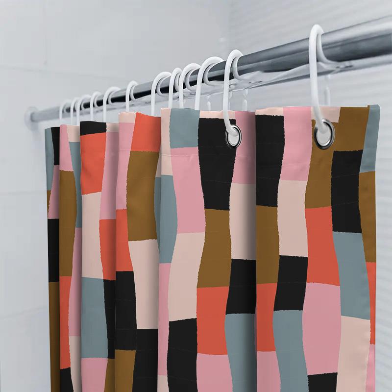 Modern Style Shower Curtain With Colorful Geometric Pattern For Bathroom Decor Polyester Fabric Waterproof Bath Liner Decoration