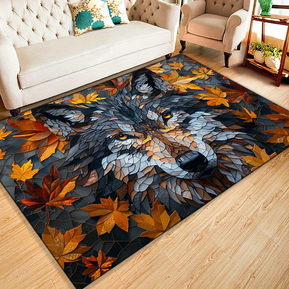 Wolf Design Non-Slip Polyester Carpet Chair Mat, Durable and Comfortable Area Rug for Living Room, Kitchen, Balcony, Hotel, and