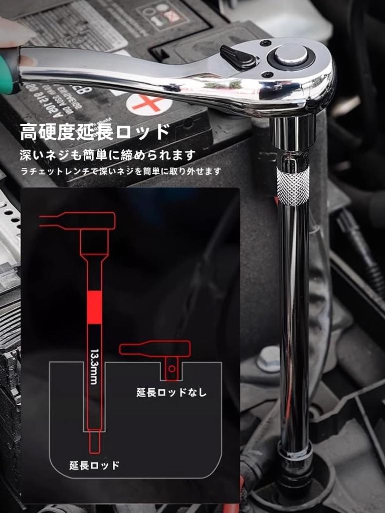 Korekaou Socket Wrench Ratchet Wrench Car Sleeve Ratchet and Socket Driver Combination for Automotive and Car Maintenance Alloy 46-Piece Set, Set,