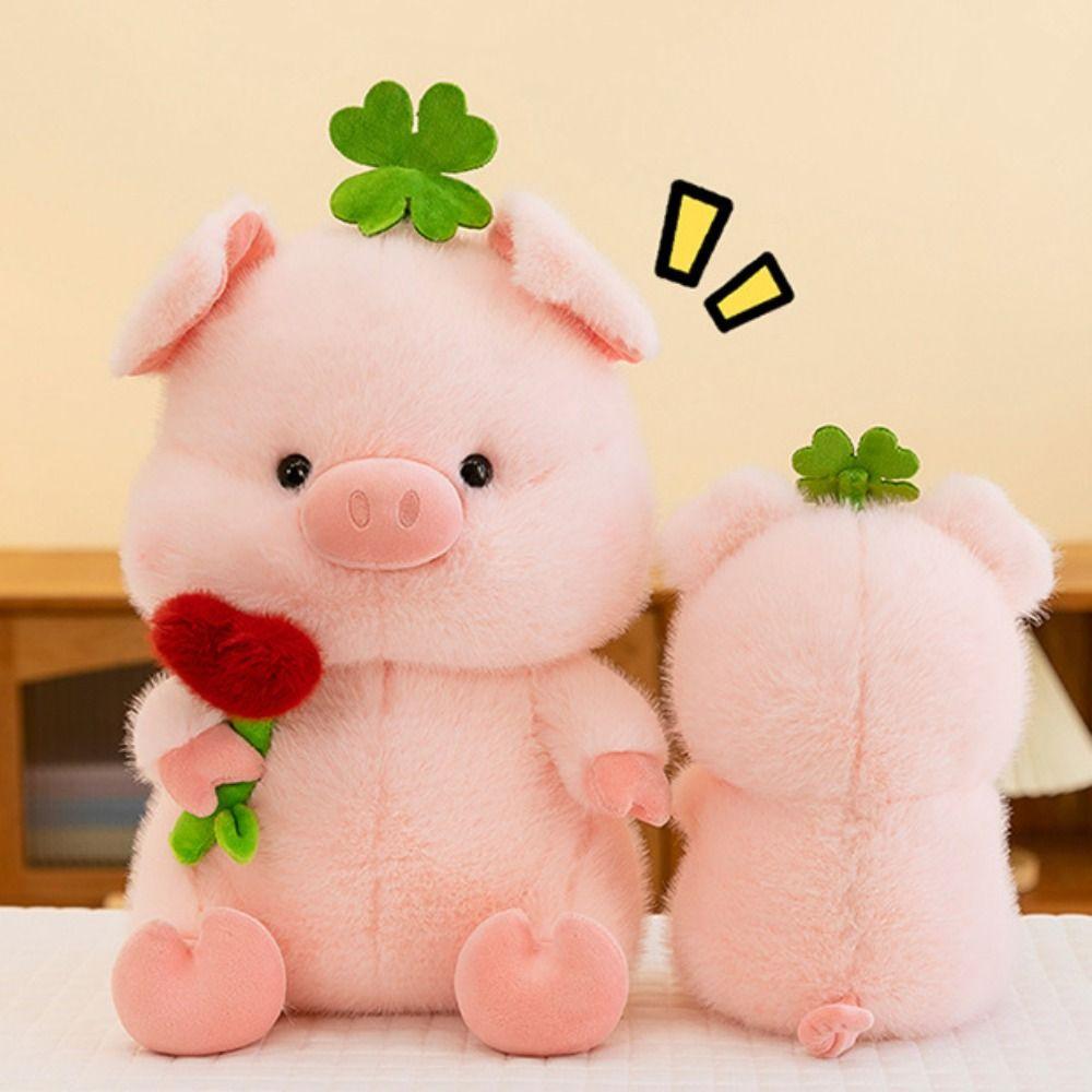 Soft Pig Hold Flower Plush Doll Fluffy Pig Stuffed Dolls Stuffed Pig Plushie Toy  Kids Gifts