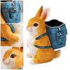 Rabbit Pen Holder Resin Bunny Figurine with Open Backpack Pencil Holder Decorative Rabbit Desk Organizer for Pens Pencils Makeup Brushes