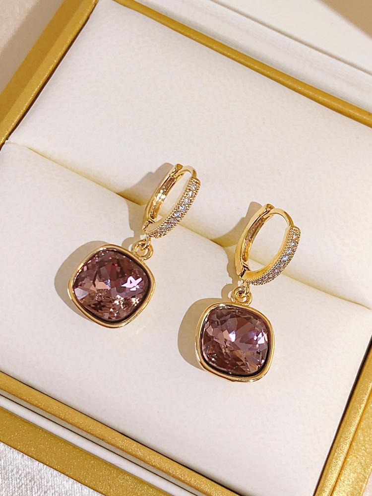 S925 Silver Needle Square Crystal Stud Earrings - 2023 Elegant Socialite Ear Cuffs with Unique High-End Style.